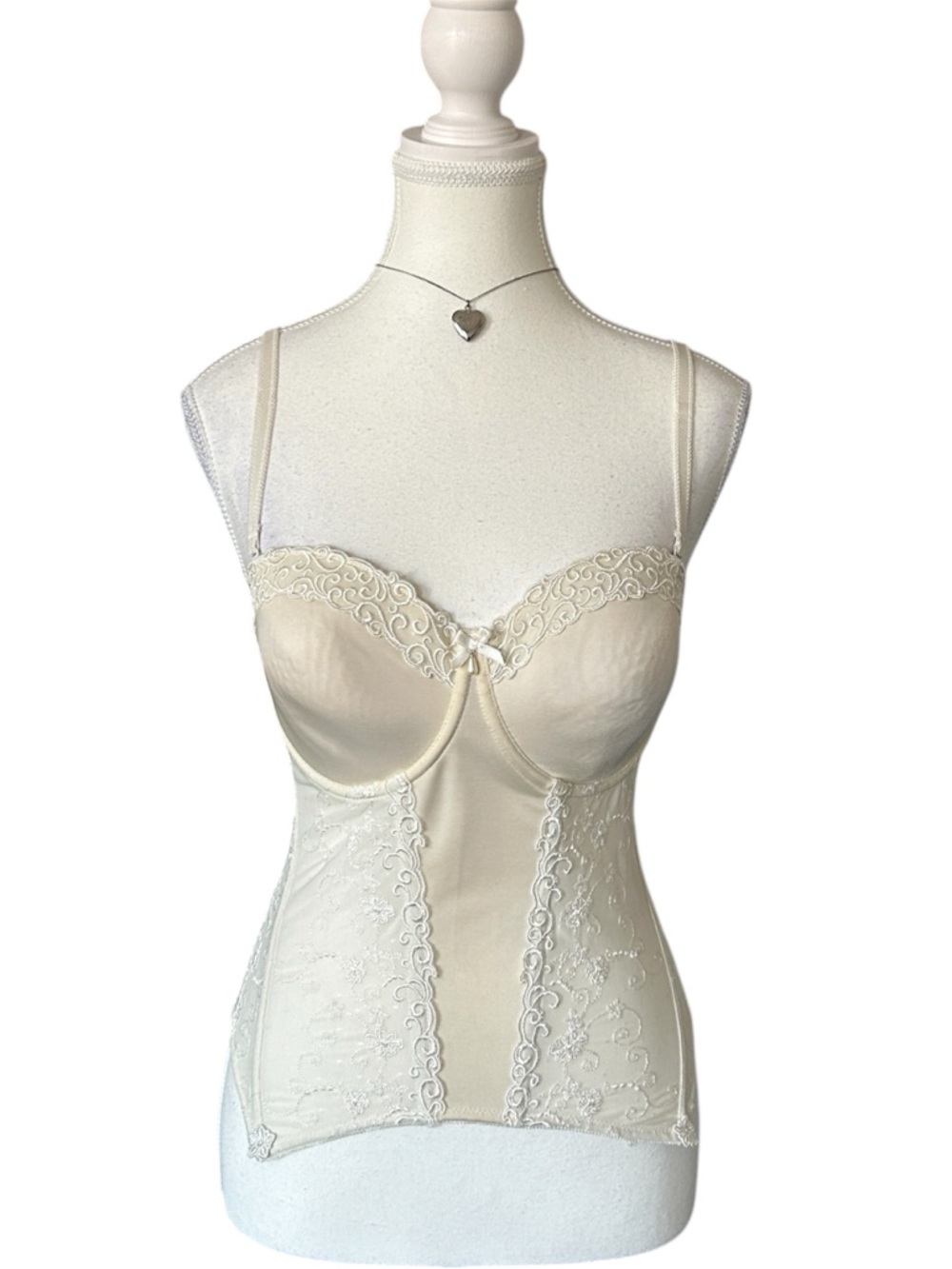 Y2K “Charade” Cream And Off White Lace Trim Bustier Corset Top